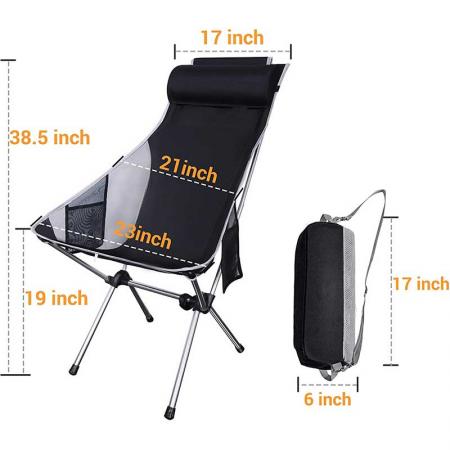 เก้าอี้แคมป์ปิ้งพับได้น้ำหนักเบาพิเศษ , เก้าอี้แบ็คแพ็คแบบพกพาขนาดกะทัดรัด - พนักพิงสูง 