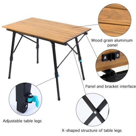 ปรับความสูงได้โต๊ะตั้งแคมป์โต๊ะกลางแจ้งแบบพกพาพับโต๊ะน้ำหนักเบาสำหรับปิกนิกชายหาดปรับความสูงขาโต๊ะ 