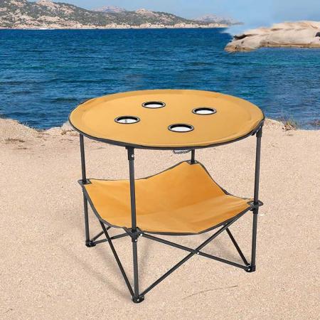 โต๊ะพับ โต๊ะพกพา พร้อมที่วางเครื่องดื่ม 4 ชิ้น และกระเป๋าเก็บของ ปิคนิคพับได้ สำหรับออกนอกบ้าน ชายหาด 