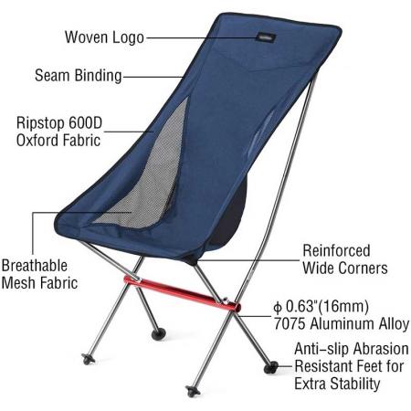 เก้าอี้พับกลางแจ้ง Ultralight เก้าอี้ตั้งแคมป์พนักพิงสูงแบบพกพาเก้าอี้ชายหาดพับเก้าอี้กลางแจ้งสำหรับค่ายกลางแจ้ง 