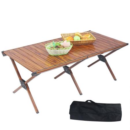 โต๊ะพับไม้กลางแจ้งโต๊ะพับม้วน แคมป์ปิ้ง โต๊ะปิกนิกพับได้สำหรับตกปลาชายหาด
 
