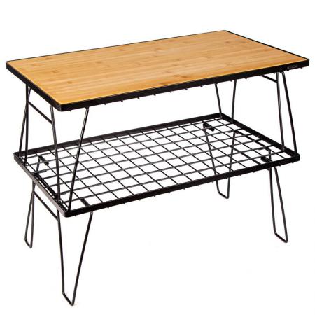 โต๊ะพับเหล็กพับกลางแจ้งบาร์บีคิวแคมป์ปิ้งโต๊ะปิคนิคแบบขับเองพร้อมกระดานไม้ไผ่ 