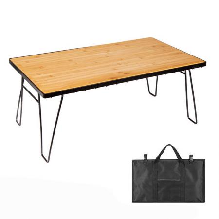 โต๊ะพับเหล็กพับกลางแจ้งบาร์บีคิวแคมป์ปิ้งโต๊ะปิคนิคแบบขับเองพร้อมกระดานไม้ไผ่ 