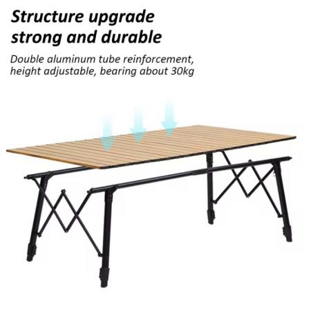 โต๊ะตั้งแคมป์แบบม้วนขึ้นด้านบนปรับความสูงได้กลางแจ้ง 
