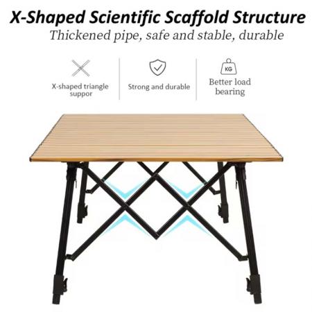 โต๊ะตั้งแคมป์แบบม้วนขึ้นด้านบนปรับความสูงได้กลางแจ้ง 