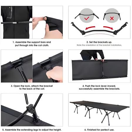 อุปกรณ์เดินป่าขายส่ง เตียงนอนเดินทาง เตียงนอนพับได้ ปรับระดับได้ 