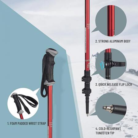 ไม้ค้ำยันสำหรับการเทรคกิ้งบนภูเขา ไม้เดินป่า พร้อมตัวล็อคแบบปรับได้อย่างรวดเร็ว