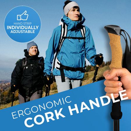 ไม้เท้าเดินป่าแบบพับได้อลูมิเนียมน้ำหนักเบา 7075 พร้อมที่จับคอร์กสำหรับผู้ใหญ่และเด็ก 