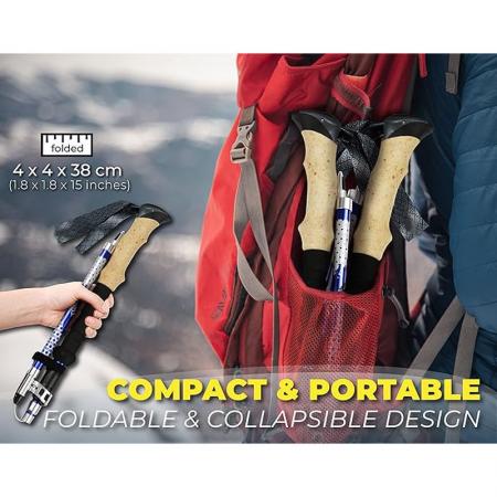 2022 คาร์บอนไฟเบอร์อลูมิเนียมพับพับ nordic trekking poles เดินป่า 7075 walking stick สำหรับ Tracking
 