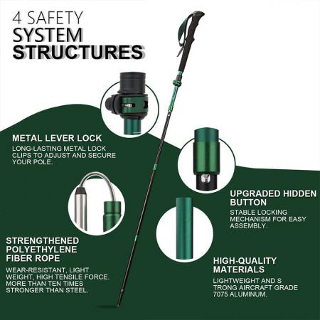 ไม้เท้าพับได้คาร์บอน 3K พร้อมการออกแบบ Flip-Lock แบบปรับได้อย่างรวดเร็ว 