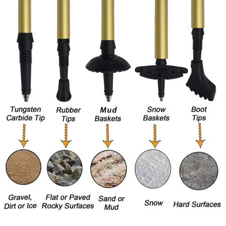 ไม้เท้าเดินป่าปีนเขาแบบพับได้อเนกประสงค์ทำจากอลูมิเนียมอัลลอยด์ 5 ส่วน เข้ากันได้กับชุดสูทสำหรับกิจกรรมกลางแจ้ง ทำจากโฟม EVA 