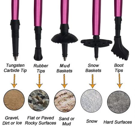 ไม้เท้าเดินป่า/เดินเขาแบบพับได้ 5 ส่วน ทำจากอลูมิเนียมเกรดการบิน 7075