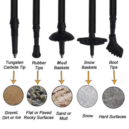ไม้เท้าเดินป่าพับได้แบบยืดหดได้ 5 ท่อน ทำจากอลูมิเนียมอัลลอยด์ 7075 พร้อมด้ามจับ EVA 