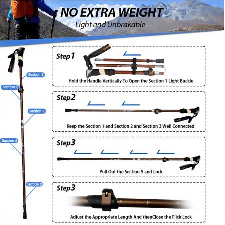 ไม้เท้าเดินป่าพับได้ 5 ส่วน น้ำหนักเบาพิเศษ ทำจากอลูมิเนียมอัลลอยด์ 6061 ปรับระดับได้ ด้ามจับ EVA เหมาะสำหรับกิจกรรมกลางแจ้ง 