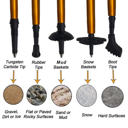 ไม้เท้าเดินป่าอลูมิเนียมแบบพับได้ 5 ส่วน 1 คู่ 