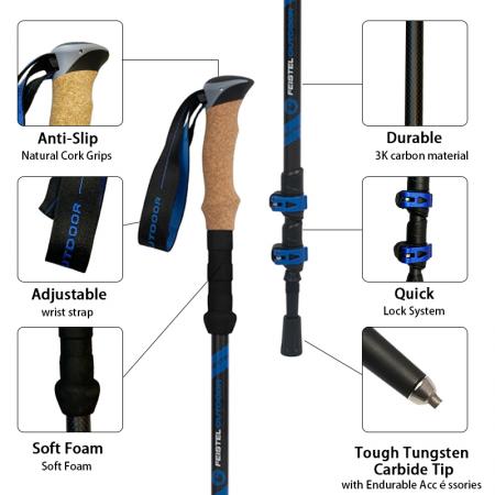 ไม้เท้าเดินป่า 2 ชิ้น พกพาสะดวก สำหรับเดินป่า ปีนเขา กลางแจ้ง ด้ามจับทำจาก EVA และไม้ก๊อก 