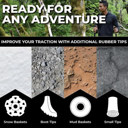 ไม้เท้าเดินป่าแบบปรับได้ 2 ชิ้น ด้ามจับทำจากไม้ก๊อก น้ำหนักเบา ยืดหดได้ แข็งแรงทนทาน ทำจากอลูมิเนียมเกรดเดียวกับที่ใช้ในเครื่องบิน 