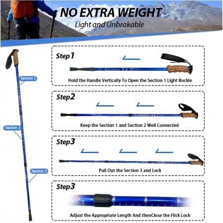 ไม้เท้าเดินป่าปรับระดับได้ พร้อมระบบล็อคแบบพลิกเร็ว น้ำหนักเบา พับเก็บได้ ทนทาน ทำจากอลูมิเนียม 7075 