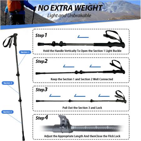 ไม้เท้าเดินป่าอลูมิเนียมน้ำหนักเบา ปลายเหล็กทังสเตน ดีไซน์พับได้ 3 ส่วน ด้ามจับ EVA แบบตรง รับน้ำหนักได้ 150 กก. 