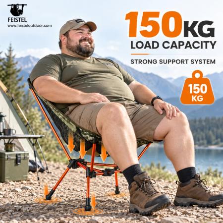 เก้าอี้แคมป์ปิ้งพับได้น้ำหนักเบา – อลูมิเนียม 7075, ผ้า Oxford 600D 88T, รองรับน้ำหนัก 150กก. 