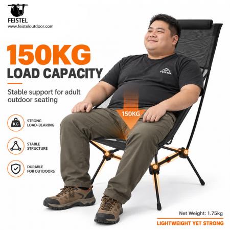 เก้าอี้แค้มปิ้งผ้าตาข่ายพนักพิงสูง – เก้าอี้พับแบบพกพาน้ำหนัก 1.75 กก. รับน้ำหนักได้ 150 กก. และความสูงที่นั่ง 43 ซม. 