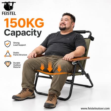 เก้าอี้แคมป์ปิ้งพับได้พร้อมที่วางเท้า – น้ำหนัก 3.48 กก. รองรับน้ำหนัก 150 กก. ขนาด 81×57×57 ซม. 